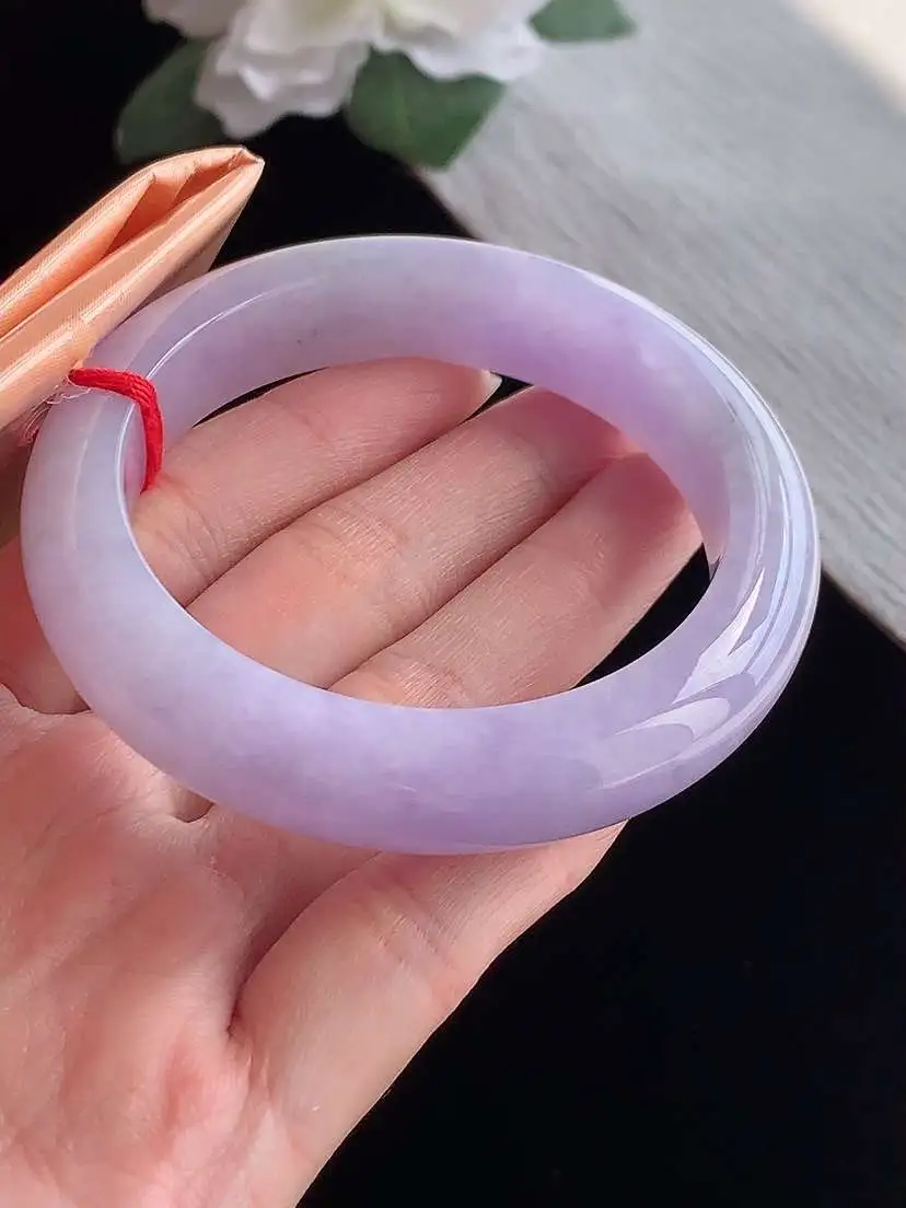 a货翡翠老坑冰种紫罗兰厚装正装正圈手镯54-55圈口 尺寸54.7×12.8×9.3mm 1105