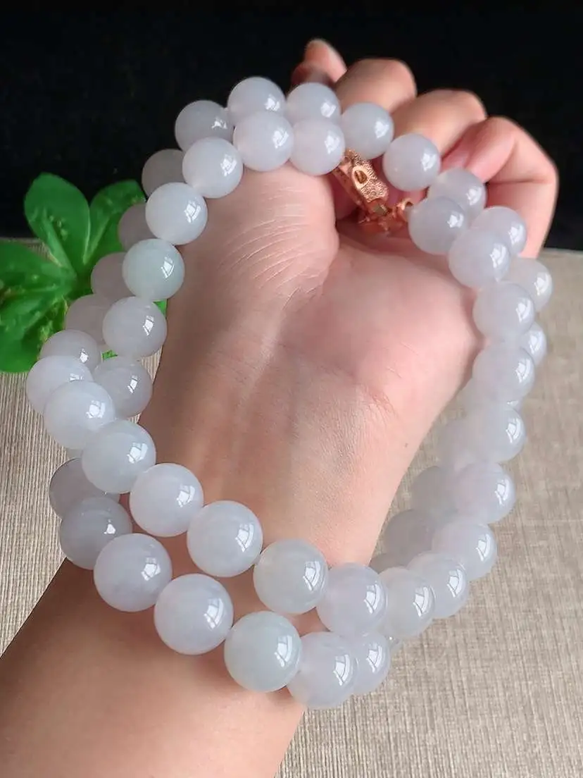 a货翡翠老坑冰种白月光圆珠项链毛衣链51颗  尺寸12mm 重量157.70g 1106