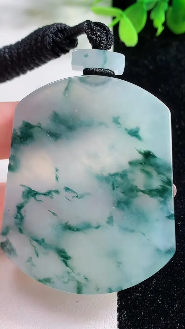 天然A货翡翠种飘花无事牌吊坠，尺寸55.4-44-6.7，重量:48.66g
11月9日