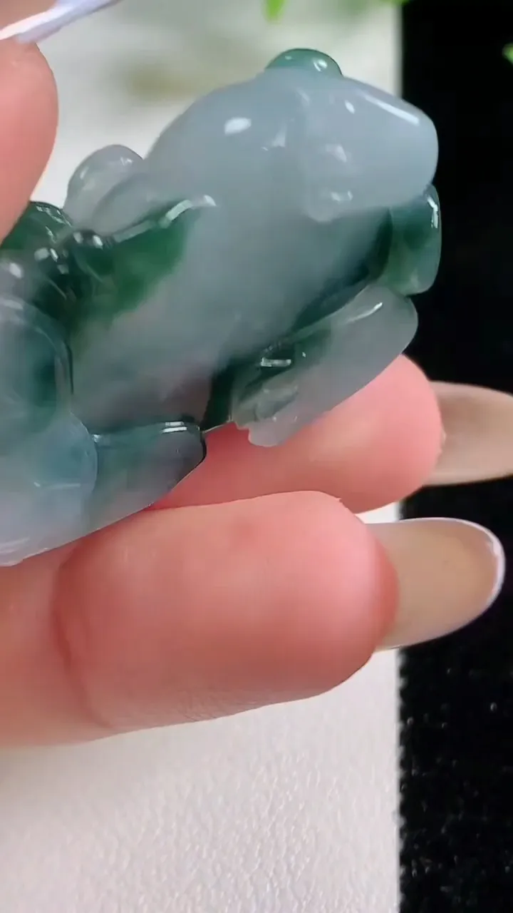 天然A货翡翠冰种飘花霸王貔貅吊坠，尺寸38-22.4-10.3，重量:22.34g
11月9日