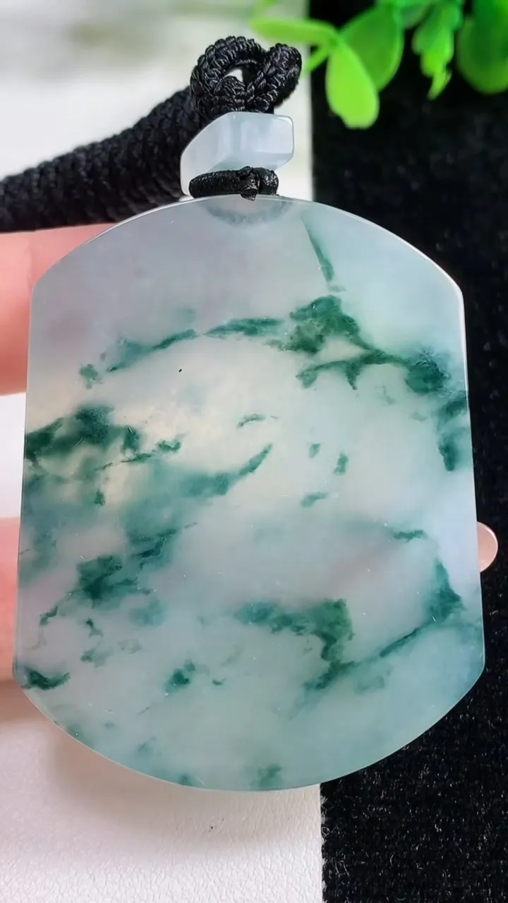 天然A货翡翠种飘花无事牌吊坠，尺寸55.4-44-6.7，重量:48.66g
11月9日