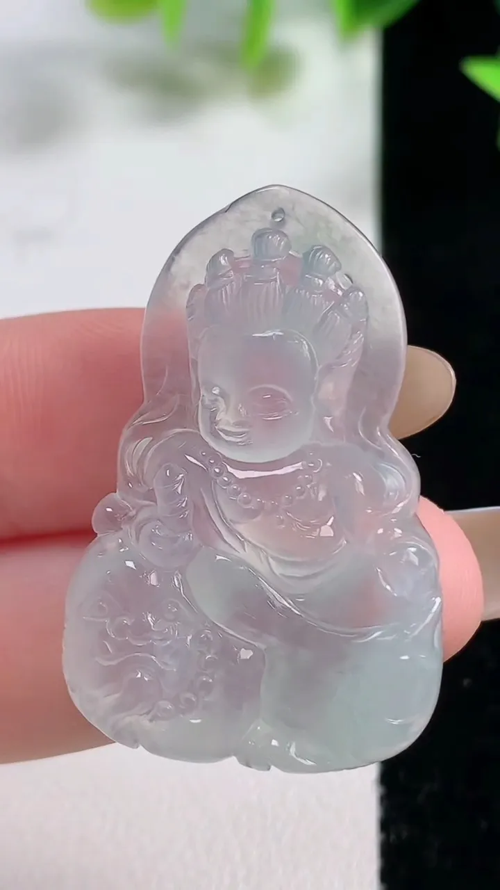 天然A货翡翠宝宝文殊菩萨吊坠，尺寸36.6-24.5-5.4，重量:8.82g
11月9日
