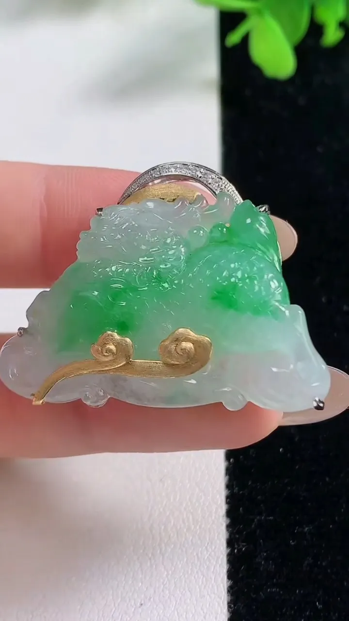 天然A货翡翠麒麟吊坠，尺寸28.7-22.8-37.3-8.8，重量:11.46g
11月9日