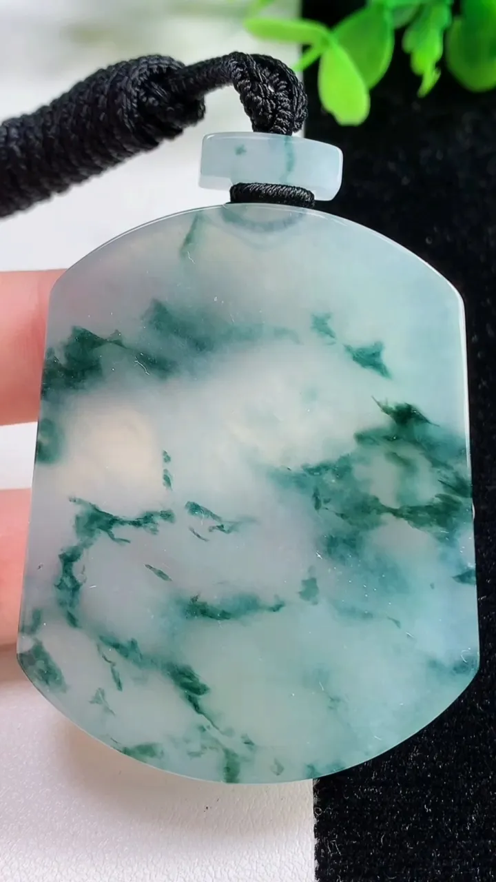 天然A货翡翠种飘花无事牌吊坠，尺寸55.4-44-6.7，重量:48.66g
11月9日