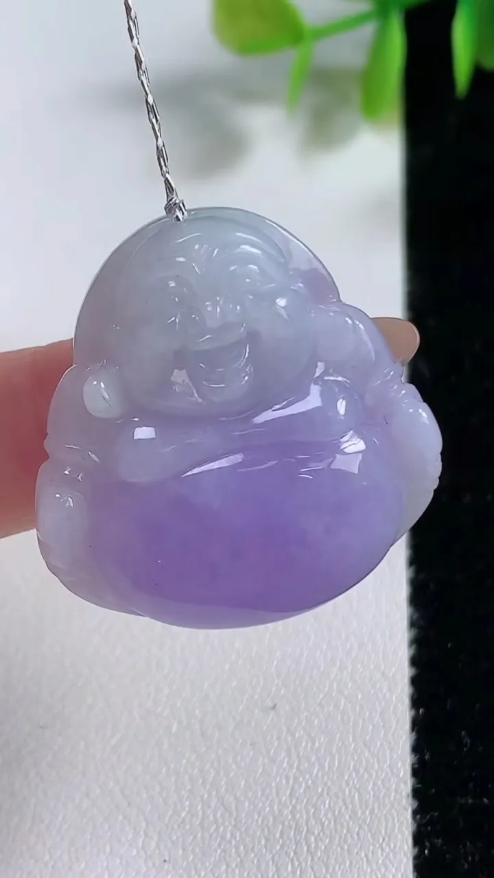 天然A货翡翠冰种紫罗兰佛公吊坠，尺寸29.7-30-8，重量:12.39g
11月10日