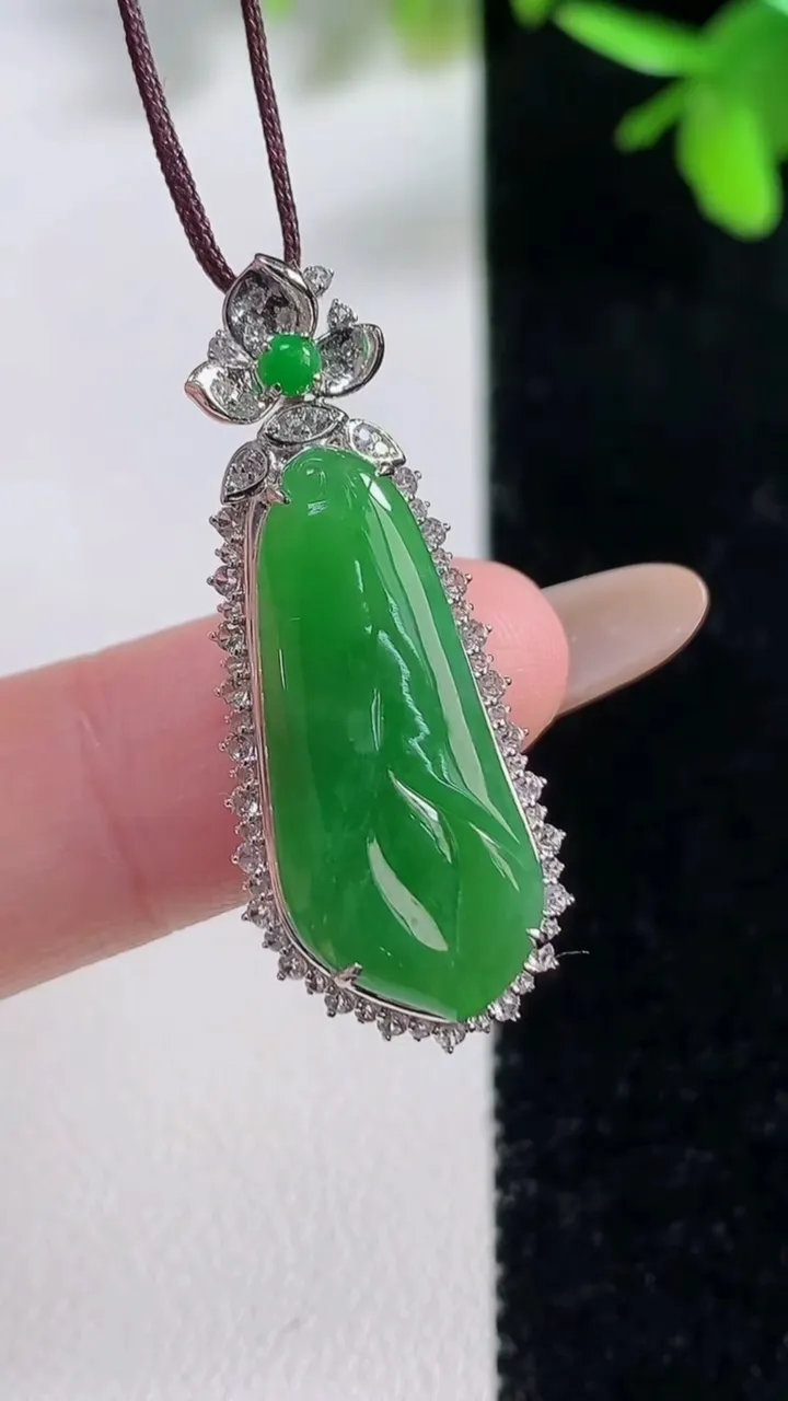 天然A货翡翠玉兰花吊坠，尺寸34-14-7裸石24-10.3，重量:3.11g
11月11日