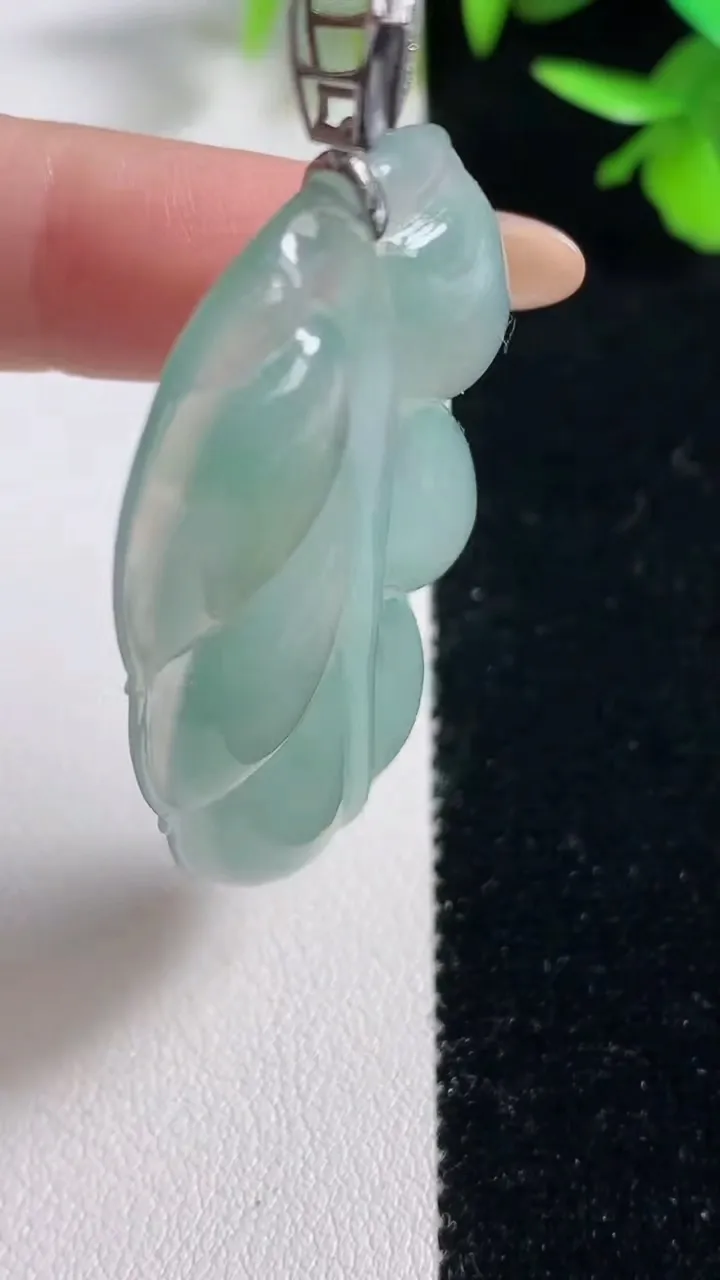 天然A货翡翠金枝玉叶 叶子吊坠，尺寸51.8-29-5.7，重量:15.34g
11月11日