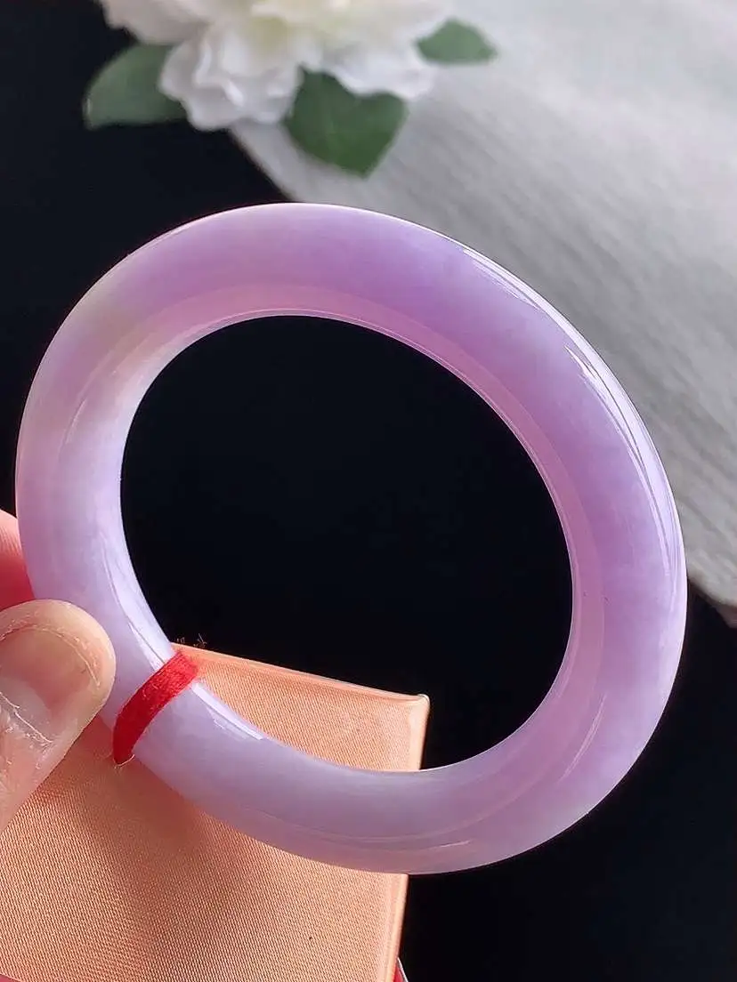 a货翡翠老坑冰种紫罗兰圆条手镯53-54圈口  尺寸53.3×10.8mm 1115