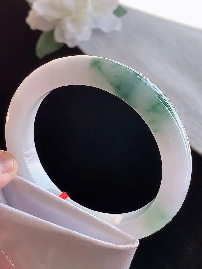 a货翡翠老坑冰种紫底飘花正装正圈手镯56-57圈口 尺寸56.8×10.7×9mm 1115