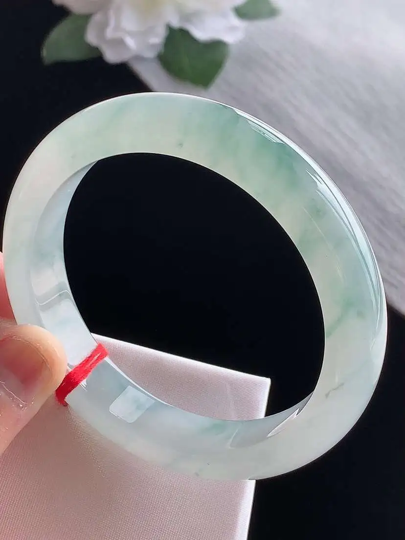 a货翡翠老坑冰种飘花正装正圈手镯58-59圈口  尺寸58.8×12.2×8.8mm 1115