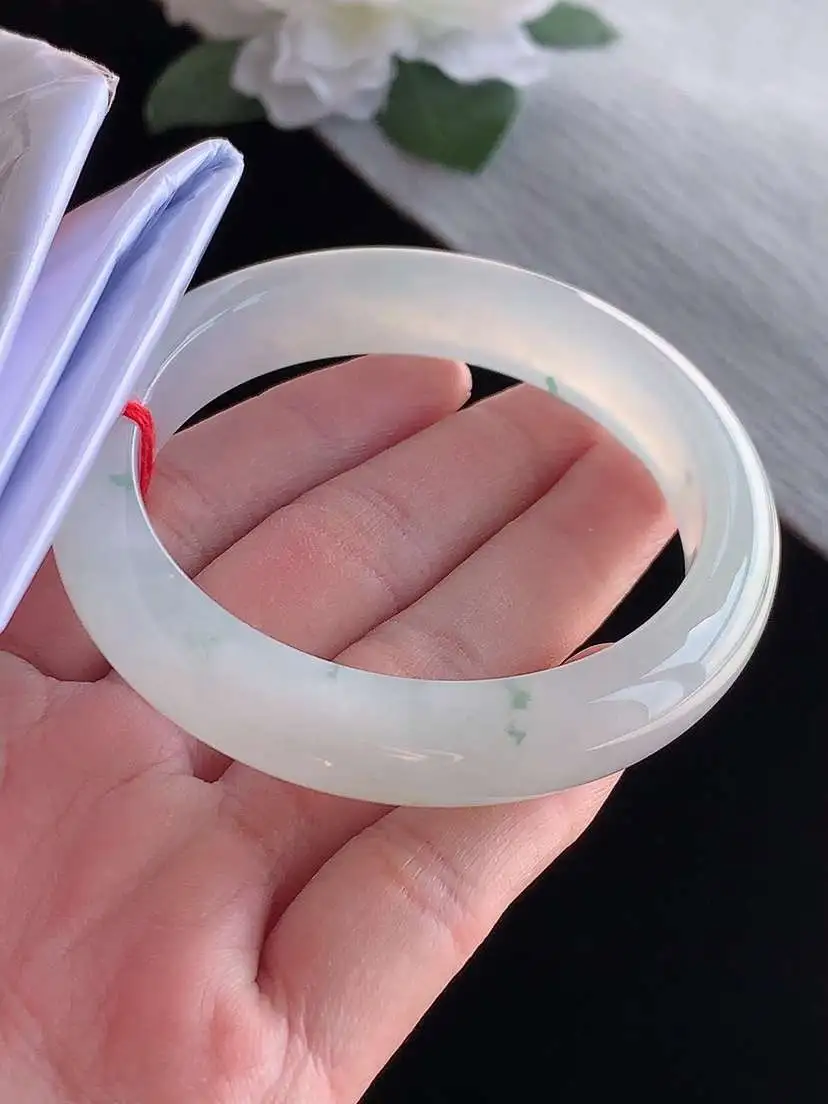 a货翡翠老坑冰种飘花正装正圈手镯55-56圈口  尺寸55.2×12.2×8.2mm 1115