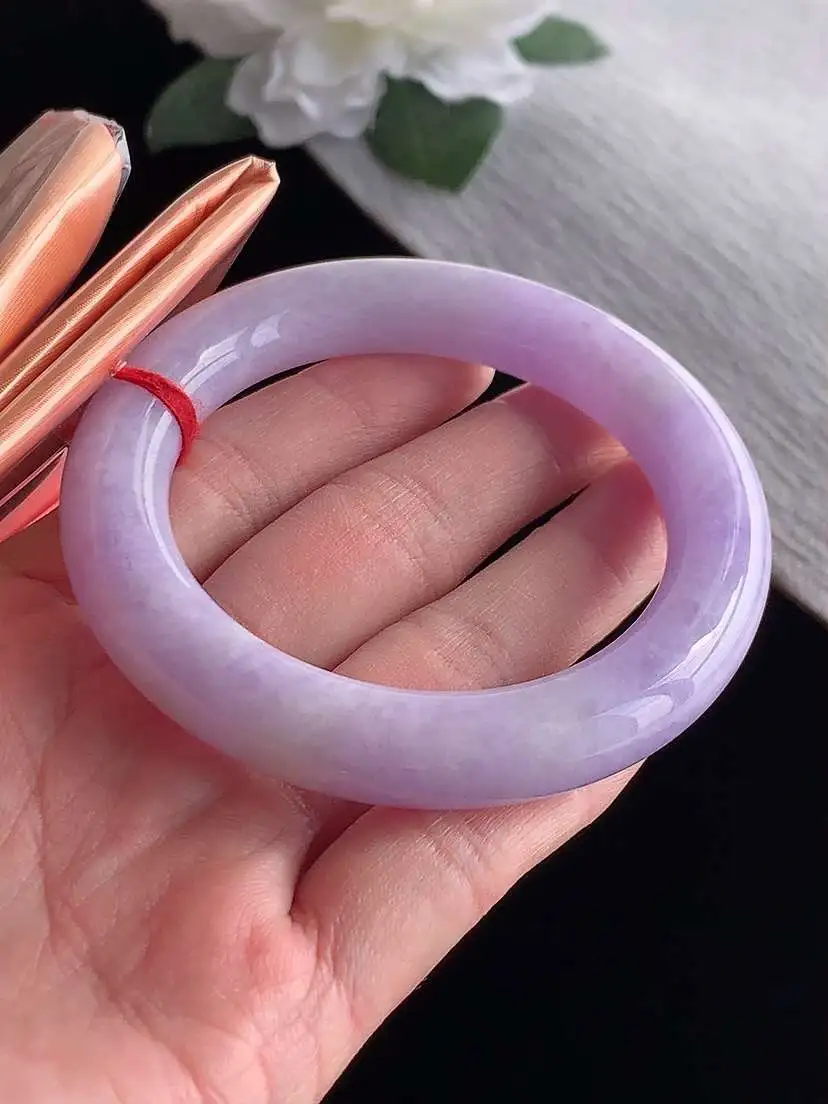 a货翡翠老坑冰种紫罗兰圆条手镯53-54圈口  尺寸53.3×10.8mm 1115