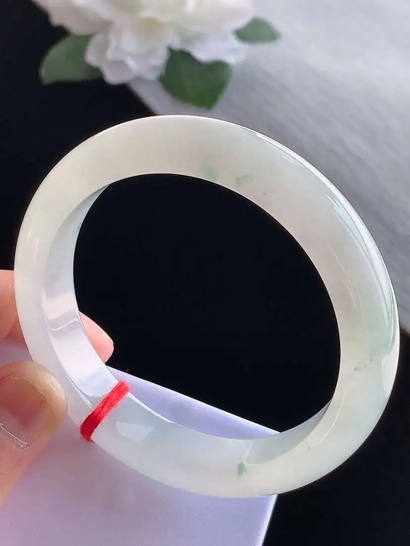 a货翡翠老坑冰种飘花正装正圈手镯55-56圈口  尺寸55.2×12.2×8.2mm 1115