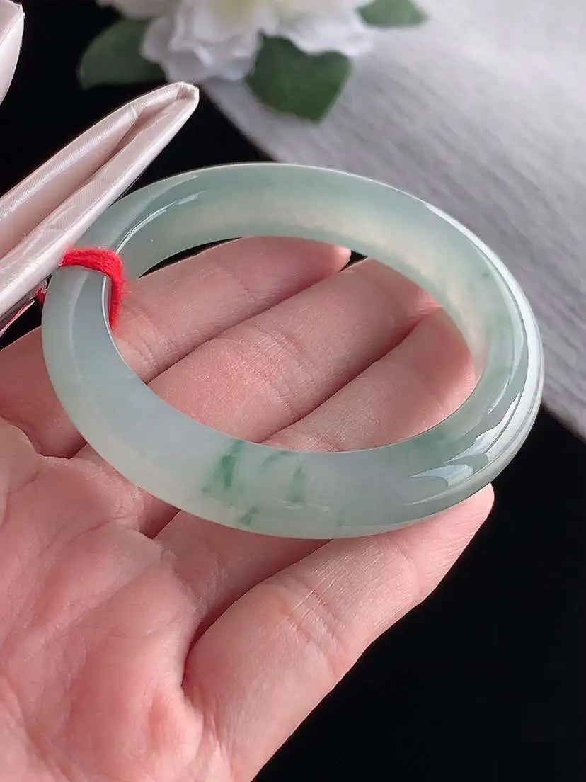 a货翡翠老坑冰种飘花正装正圈手镯50-51小圈口 尺寸50.2×10.5×8.3mm 1115