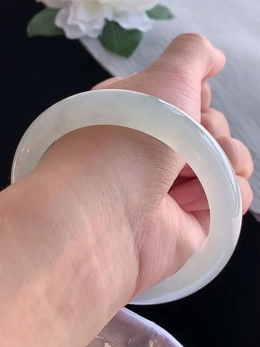 a货翡翠老坑冰种晴水正装正圈手镯59-60大圈口  尺寸59×13×9mm 1115