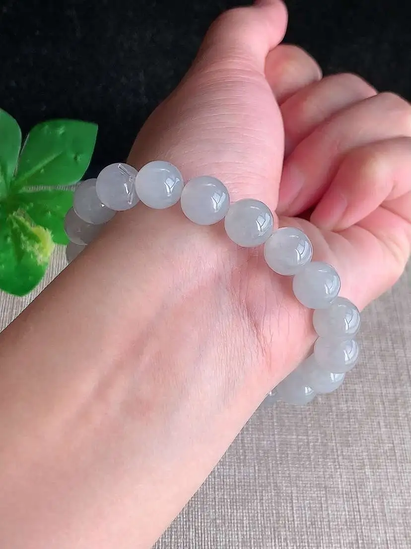 a货翡翠老坑冰种白月光圆珠佛珠手串19颗  尺寸9.8mm 重量33.36g 1114