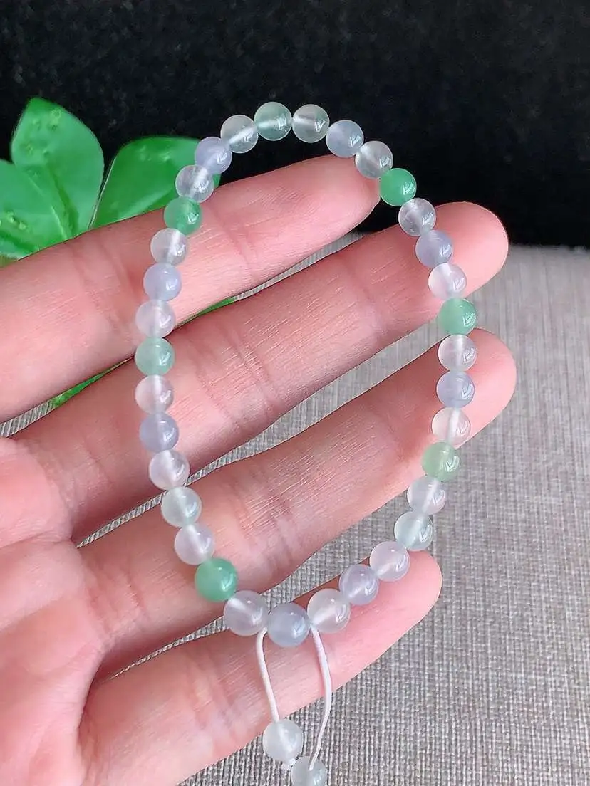 a货翡翠老坑冰种甜绿白月光圆珠佛珠手串36颗  尺寸4.8mm 重量8.12g 1115