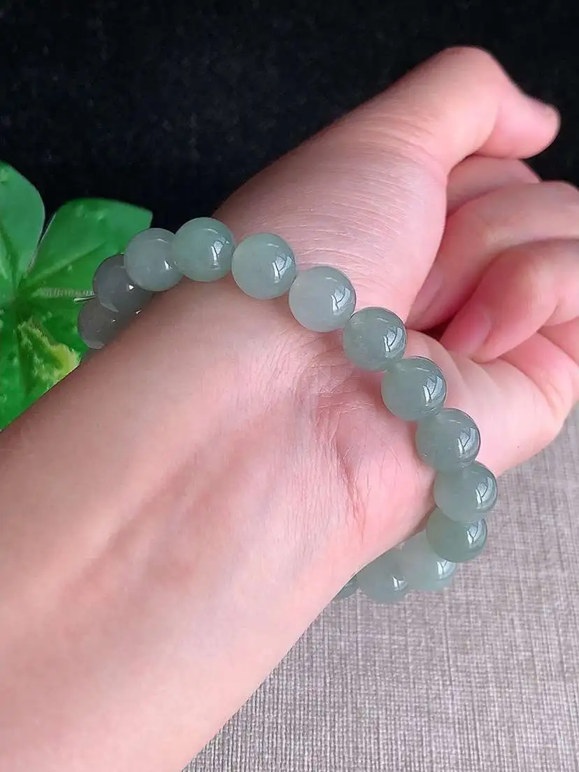 a货翡翠老坑冰种晴水圆珠佛珠手串20颗 尺寸9.2mm 重量29.45g 1114