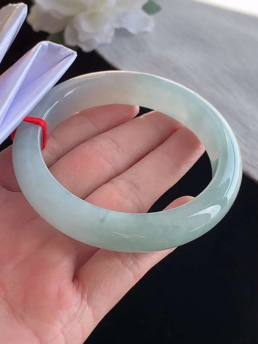 a货翡翠老坑冰种晴底正装正圈手镯57-58圈口 尺寸57.8×12.3×8.8mm 1115