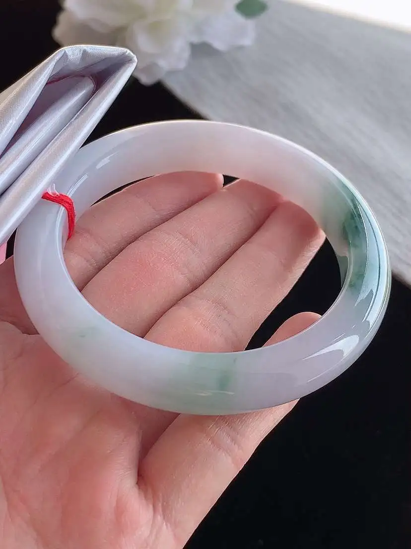 a货翡翠老坑冰种紫底飘花正装正圈手镯56-57圈口 尺寸56.8×10.7×9mm 1115