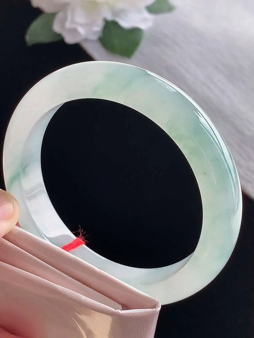 a货翡翠老坑冰种飘花正装正圈手镯58-59圈口  尺寸58.8×12.2×8.8mm 1115