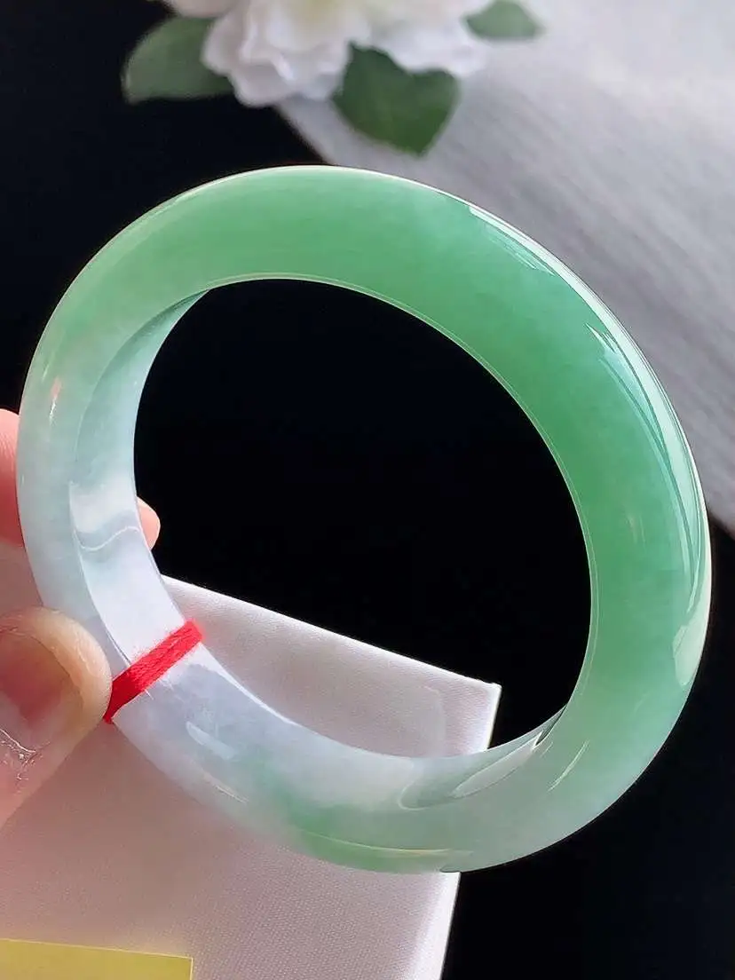 a货翡翠老坑冰种春带彩紫罗兰飘绿正装正圈手镯55-56圈口 尺寸55.8×13.3×9.3mm 1115