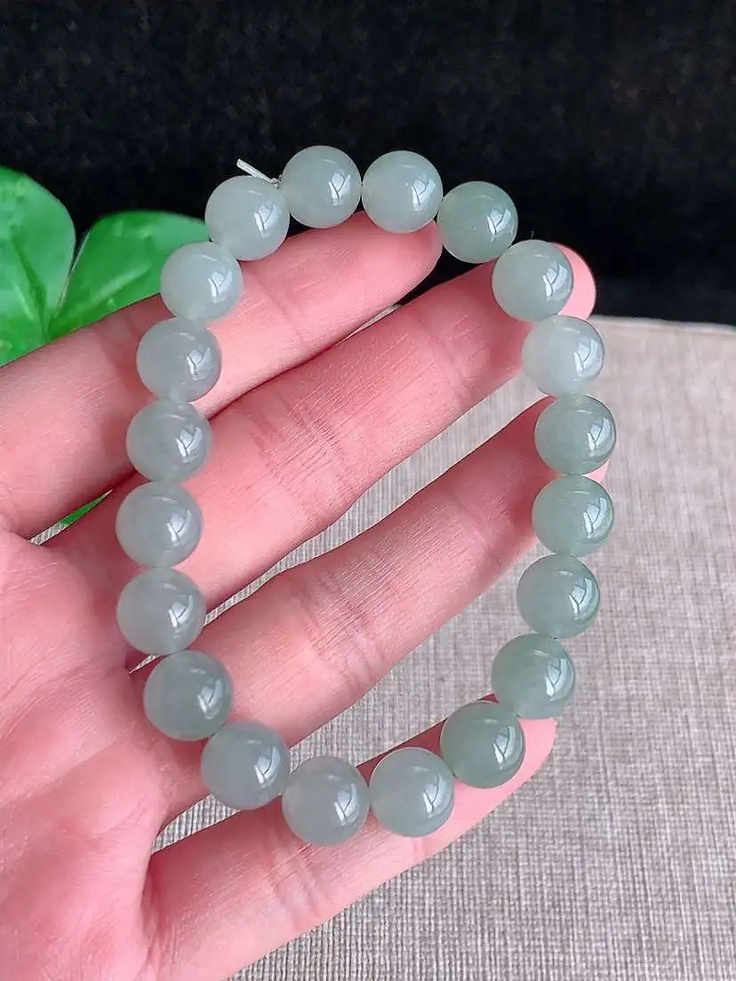 a货翡翠老坑冰种晴水圆珠佛珠手串20颗 尺寸9.2mm 重量29.45g 1114