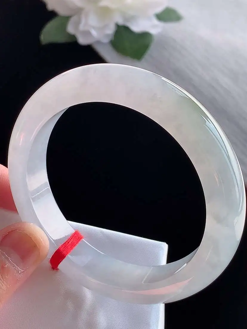 a货翡翠老坑冰种飘黄翡正装正圈手镯58-59圈口  尺寸58×13×9mm 1115