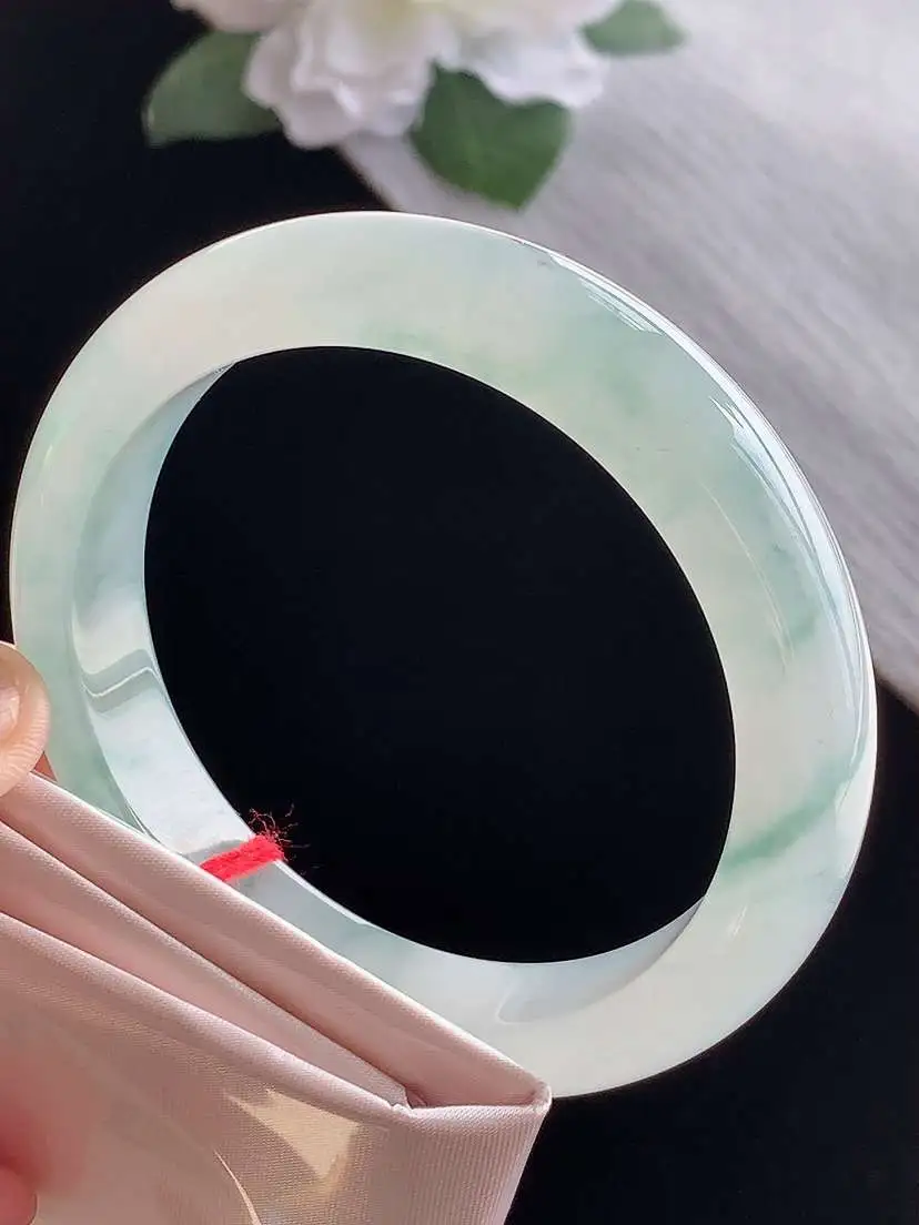 a货翡翠老坑冰种飘花正装正圈手镯58-59圈口  尺寸58.8×12.2×8.8mm 1115