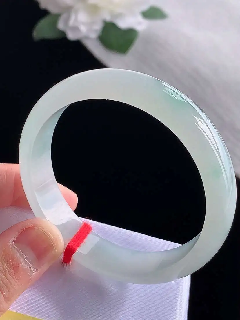 a货翡翠老坑冰种白月光正装正圈手镯53-54圈口  尺寸53×13×6.4mm 1115