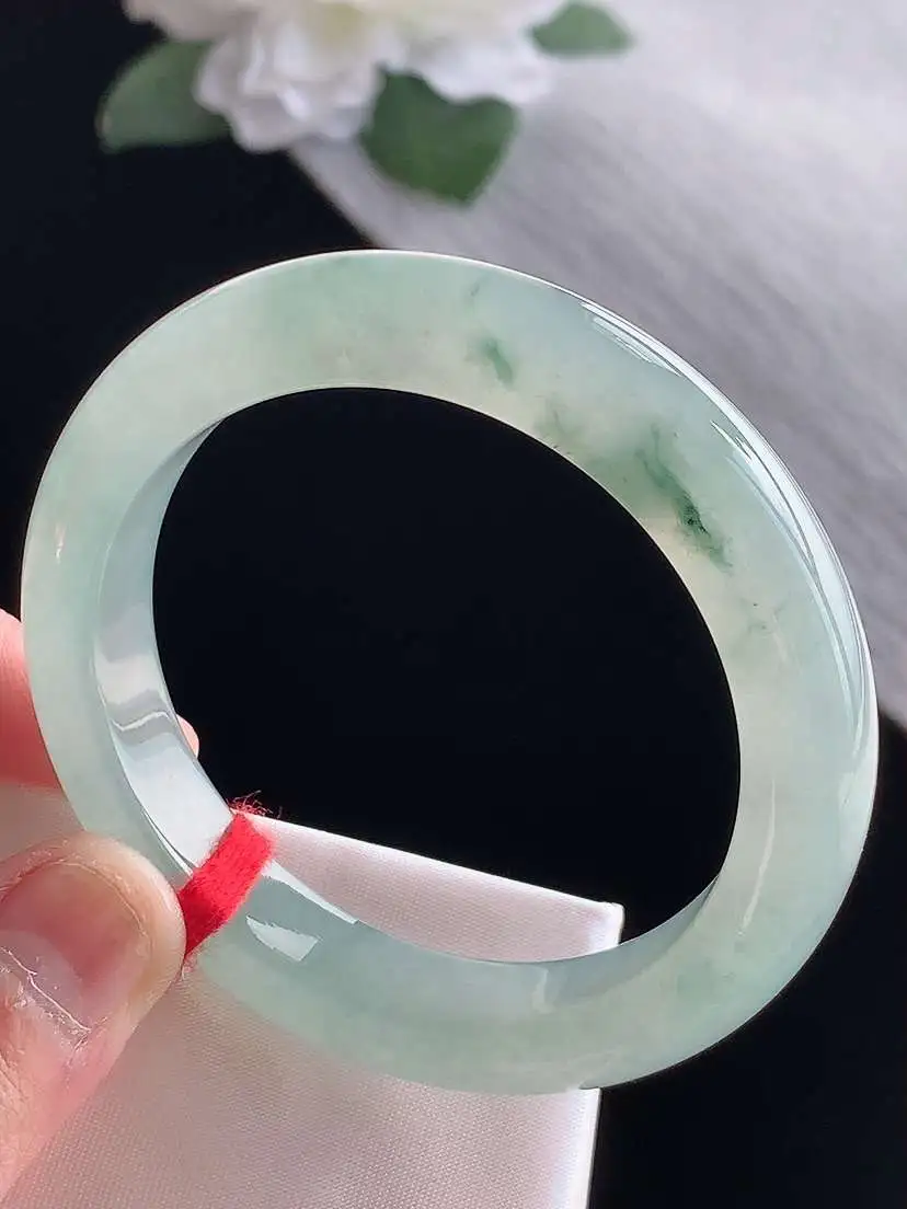 a货翡翠老坑冰种飘花正装正圈手镯50-51小圈口 尺寸50.2×10.5×8.3mm 1115