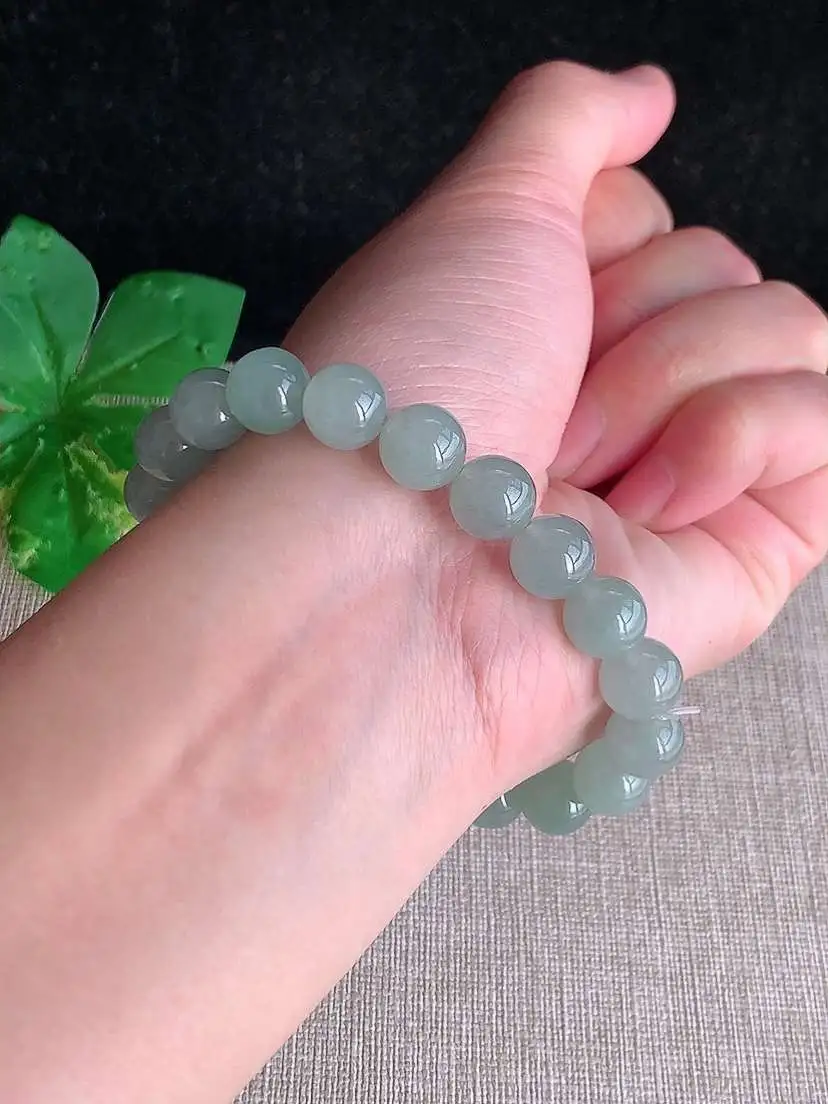 a货翡翠老坑冰种晴水圆珠佛珠手串20颗 尺寸9.2mm 重量29.45g 1114