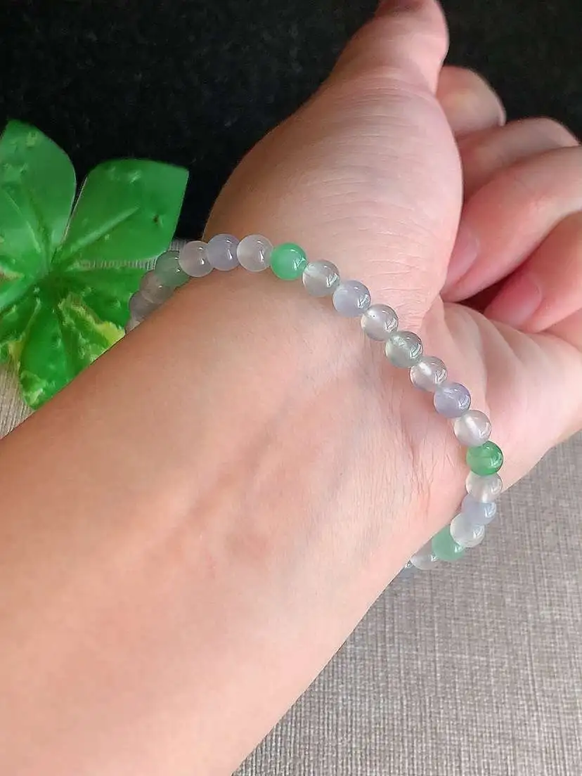 a货翡翠老坑冰种甜绿白月光圆珠佛珠手串36颗  尺寸4.8mm 重量8.12g 1115