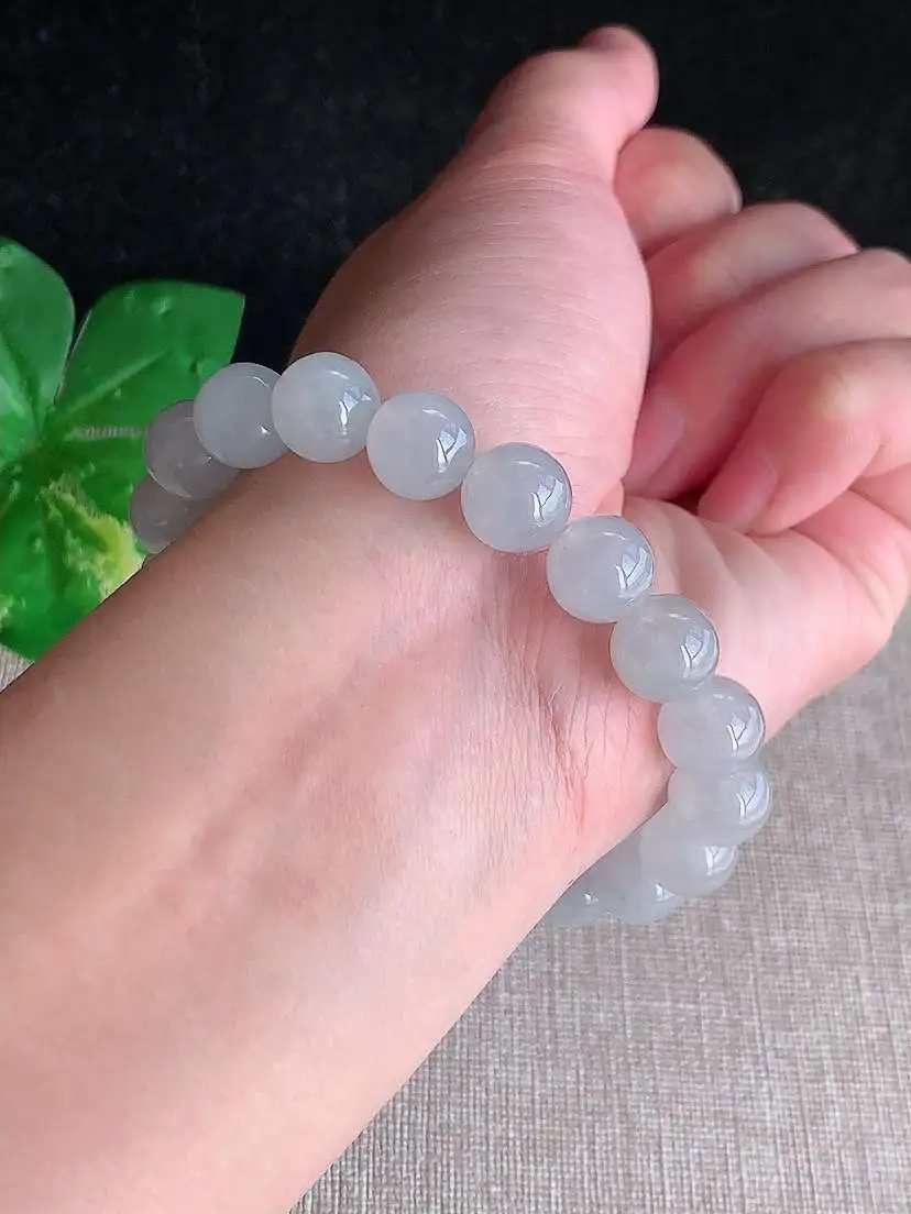 a货翡翠老坑冰种白月光圆珠佛珠手串19颗  尺寸9.8mm 重量33.36g 1114