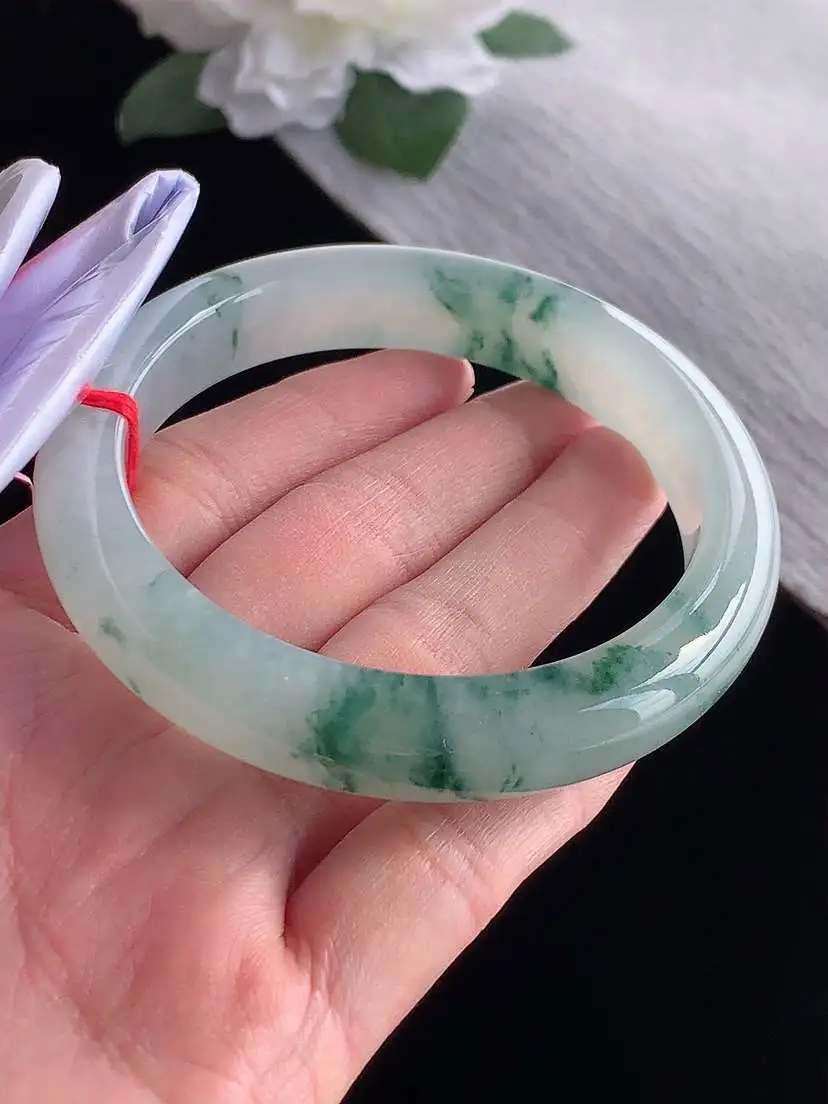 a货翡翠老坑冰种飘花正装正圈手镯59-60大圈口  尺寸59×12×9mm 1115