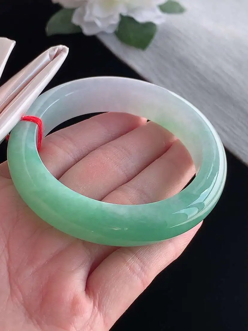 a货翡翠老坑冰种春带彩紫罗兰飘绿正装正圈手镯55-56圈口 尺寸55.8×13.3×9.3mm 1115