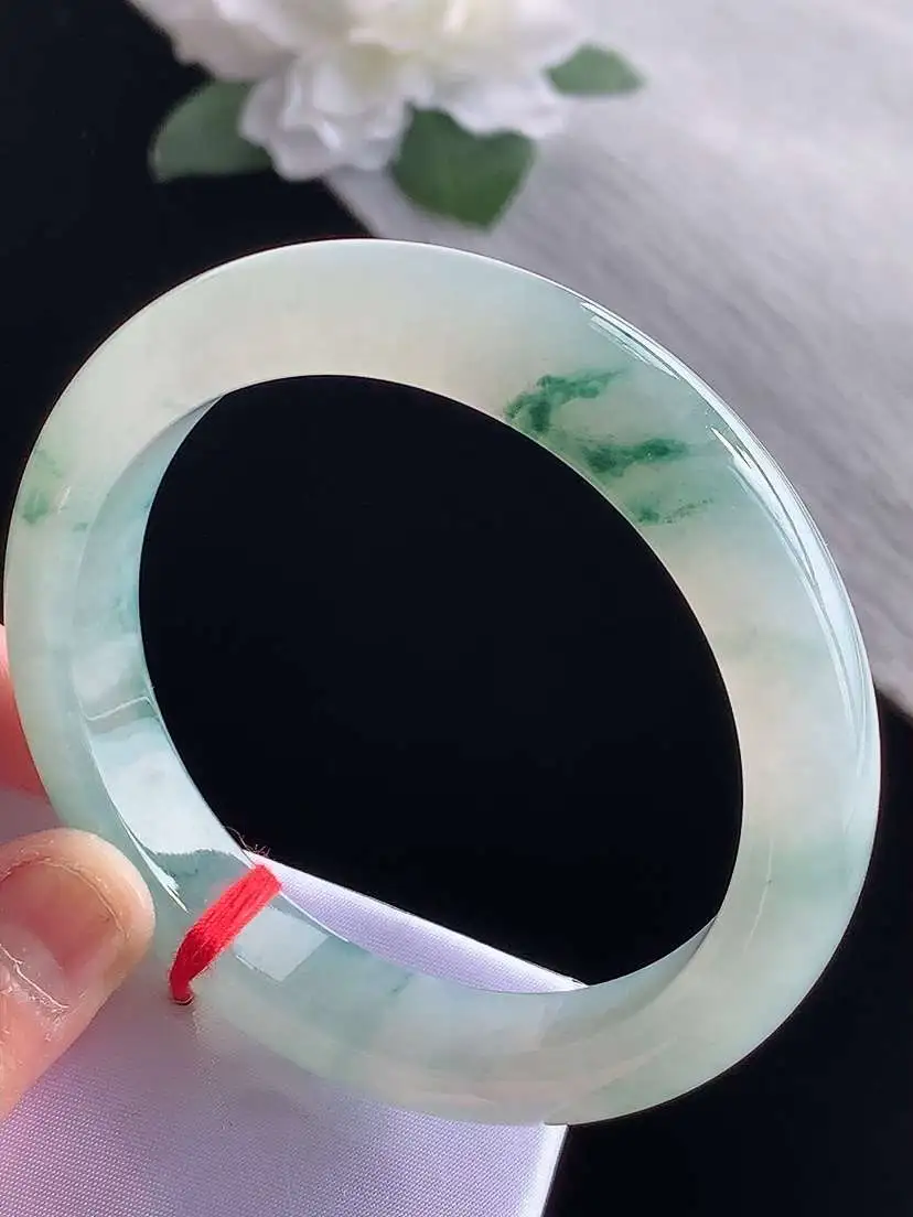 a货翡翠老坑冰种飘花正装正圈手镯59-60大圈口  尺寸59×12×9mm 1115