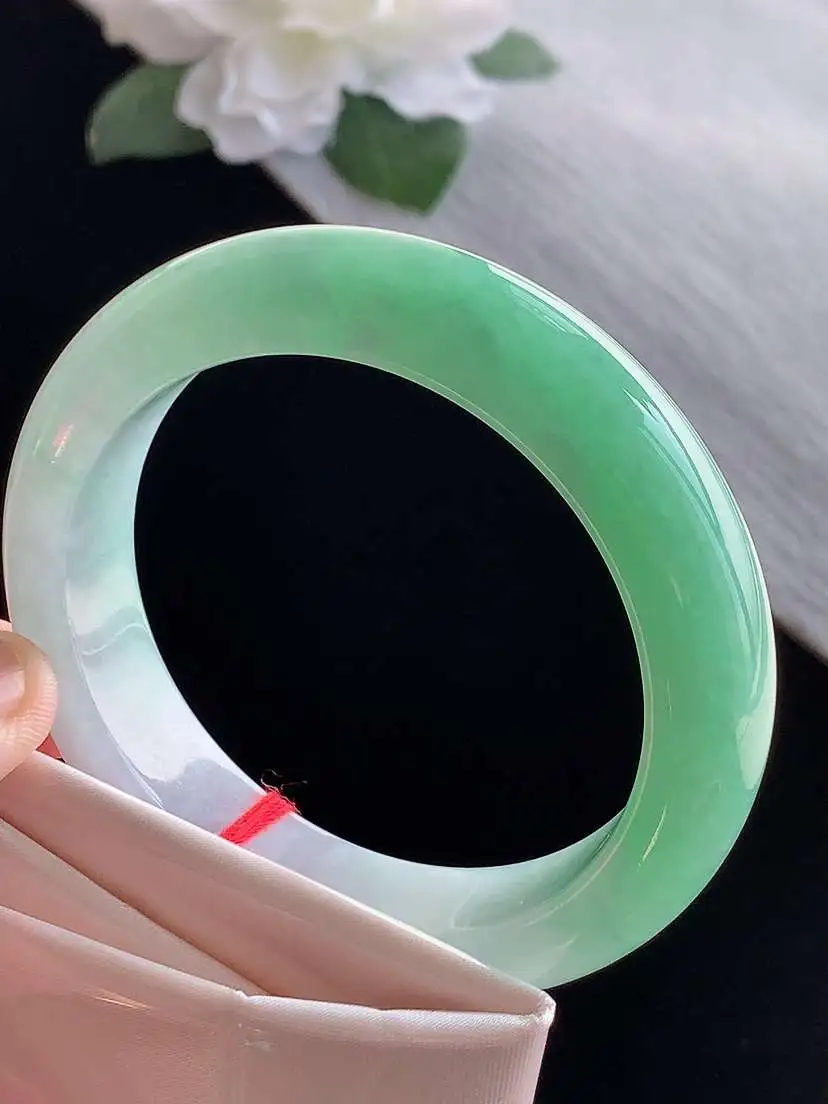 a货翡翠老坑冰种春带彩紫罗兰飘绿正装正圈手镯55-56圈口 尺寸55.8×13.3×9.3mm 11