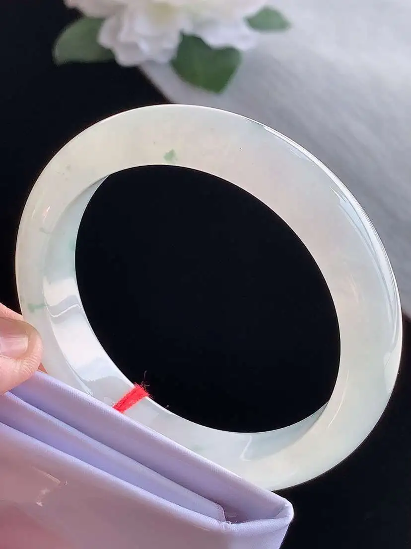 a货翡翠老坑冰种飘花正装正圈手镯55-56圈口  尺寸55.2×12.2×8.2mm 1115