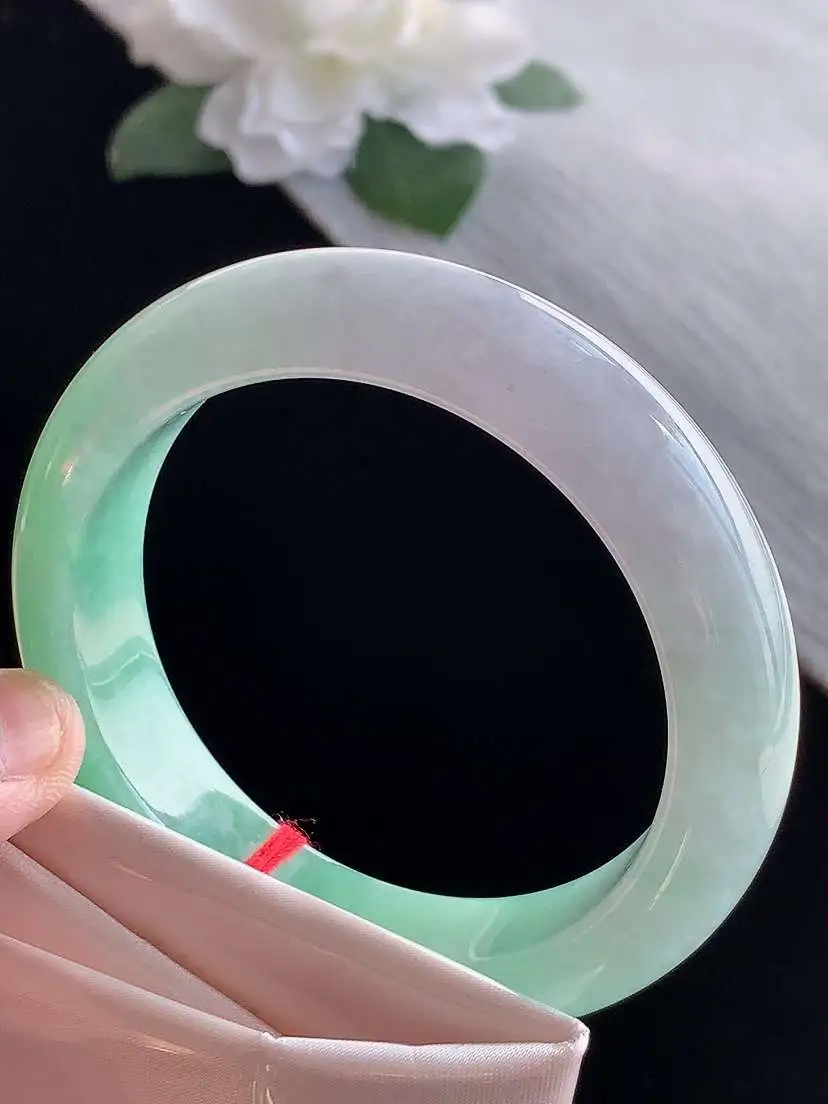 a货翡翠老坑冰种春带彩紫罗兰飘绿正装正圈手镯55-56圈口 尺寸55.8×13.3×9.3mm 1115