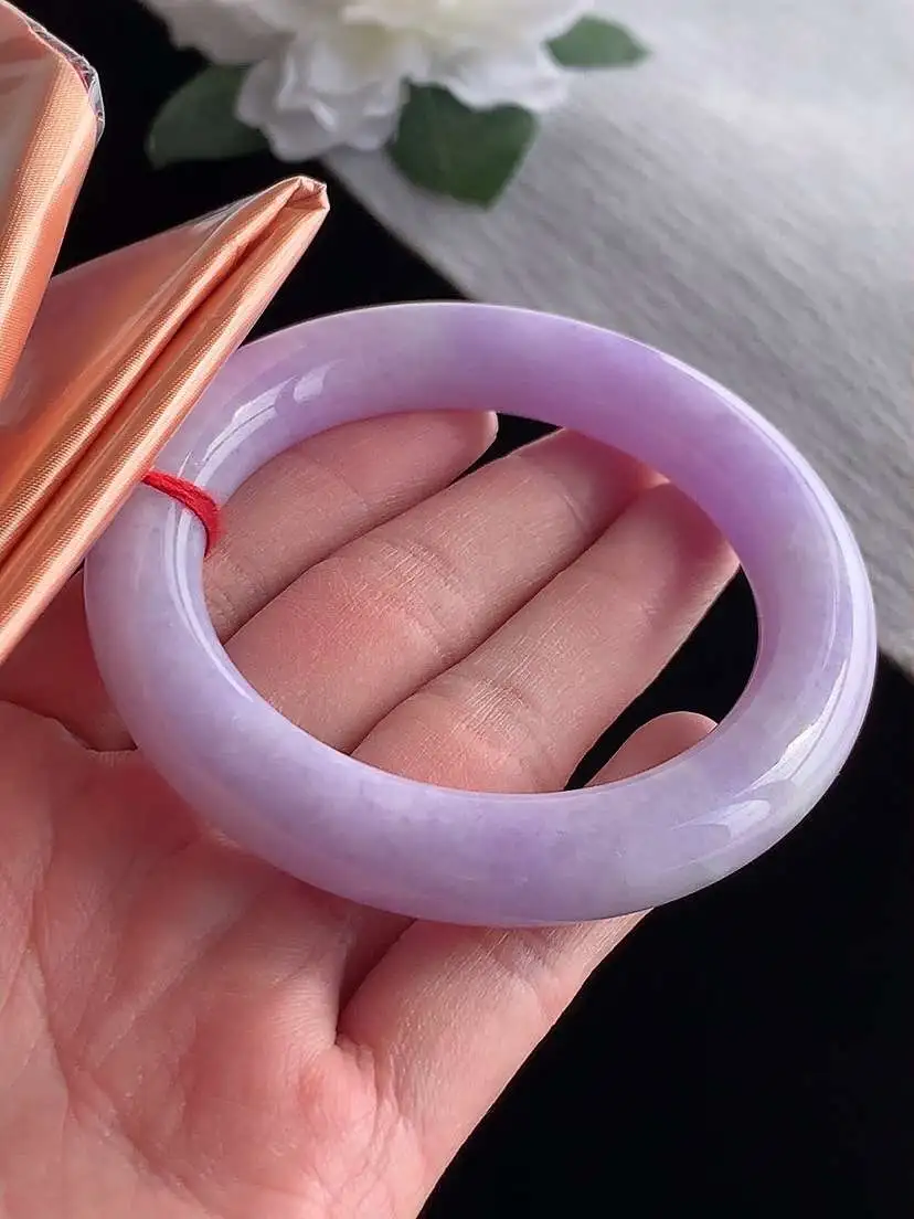 a货翡翠老坑冰种紫罗兰圆条手镯53-54圈口  尺寸53.3×10.8mm 1115