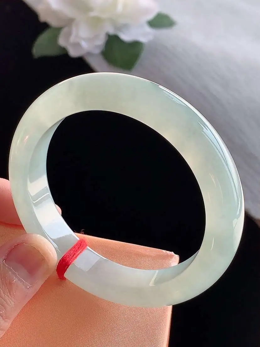 a货翡翠老坑冰种晴水正装正圈手镯54-55圈口  尺寸54.2×12.2×8.6mm 1115