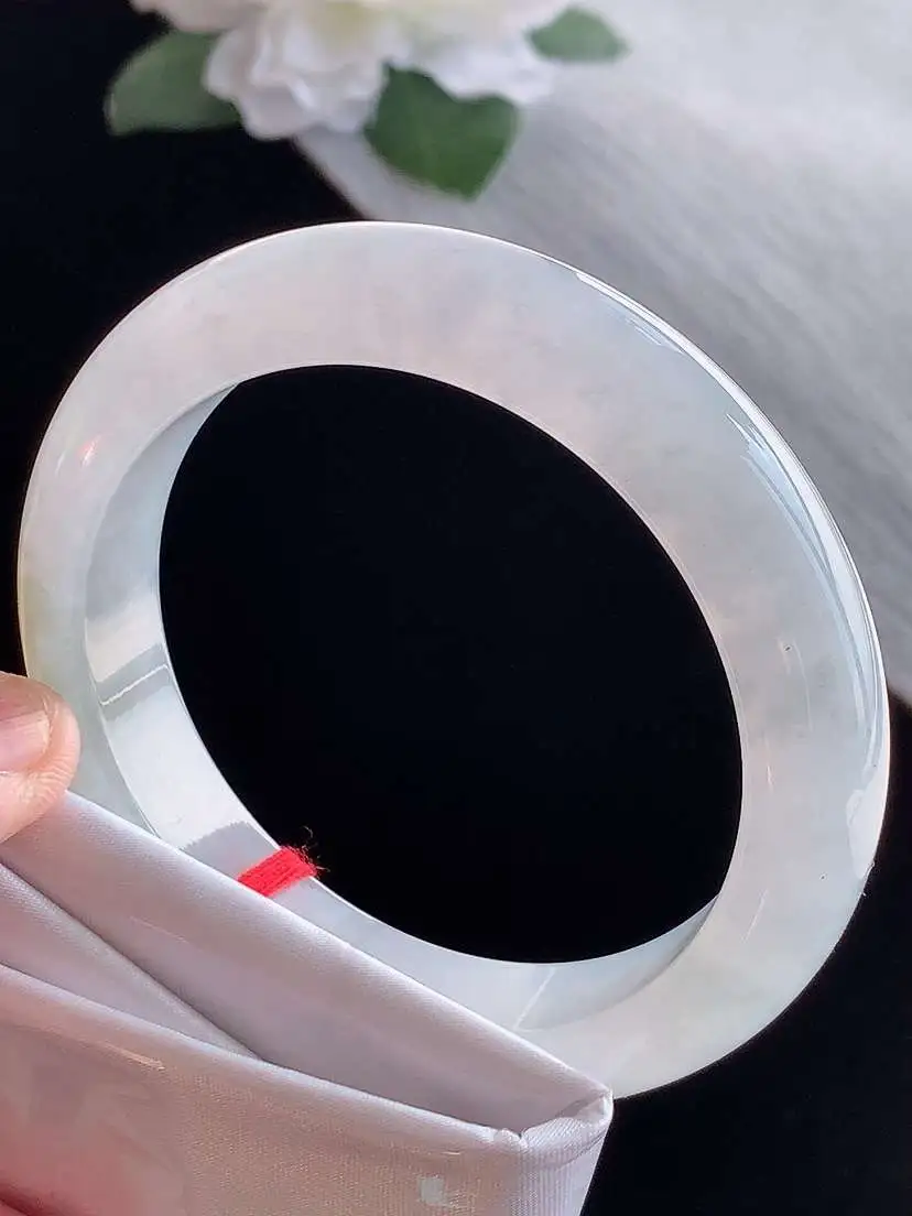 a货翡翠老坑冰种飘黄翡正装正圈手镯58-59圈口  尺寸58×13×9mm 1115