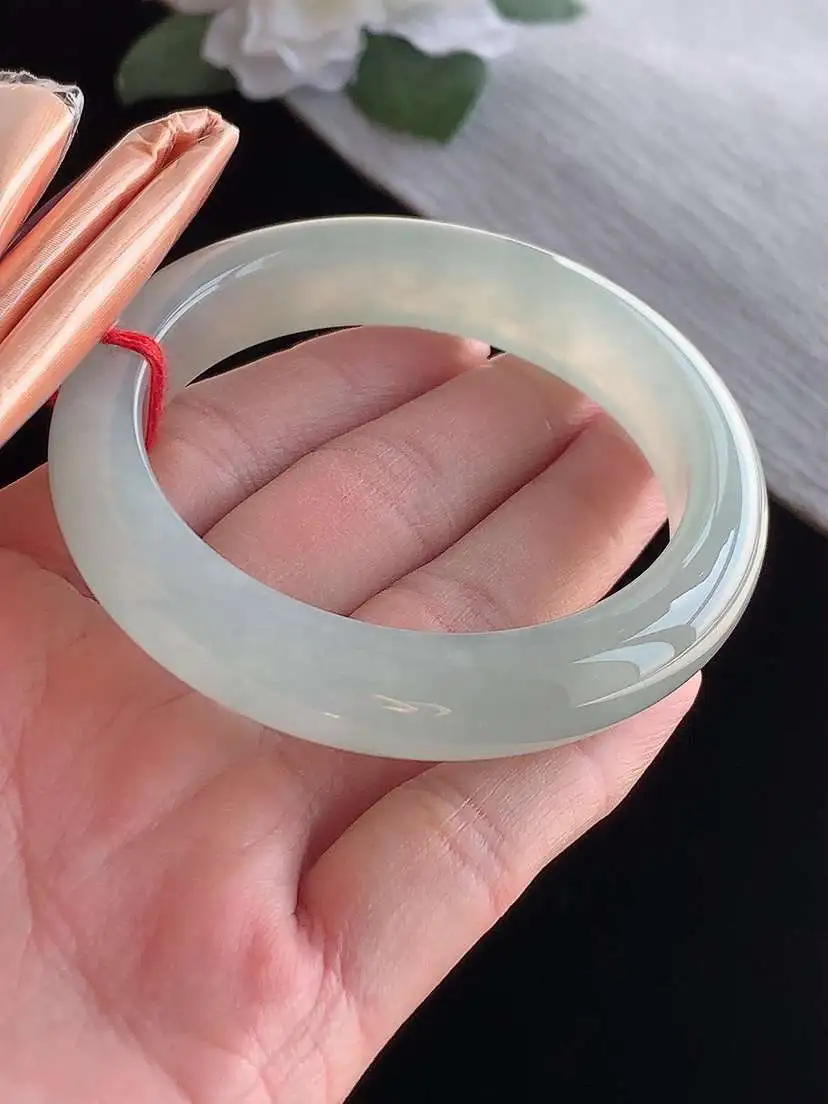 a货翡翠老坑冰种晴水正装正圈手镯54-55圈口  尺寸54.2×12.2×8.6mm 1115