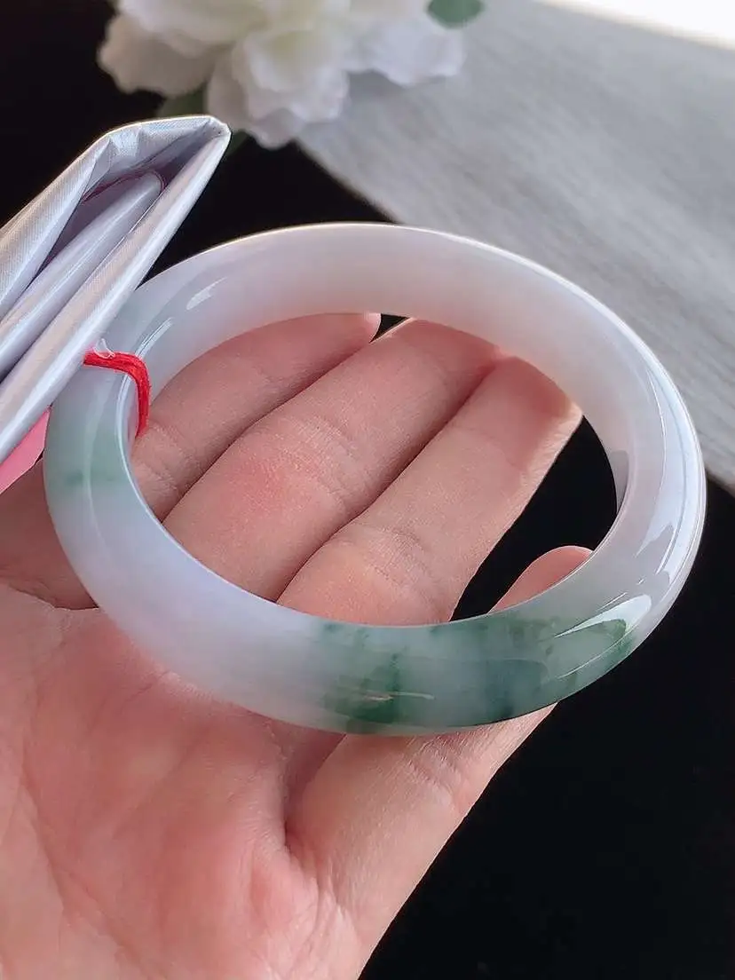 a货翡翠老坑冰种紫底飘花正装正圈手镯56-57圈口 尺寸56.8×10.7×9mm 1115