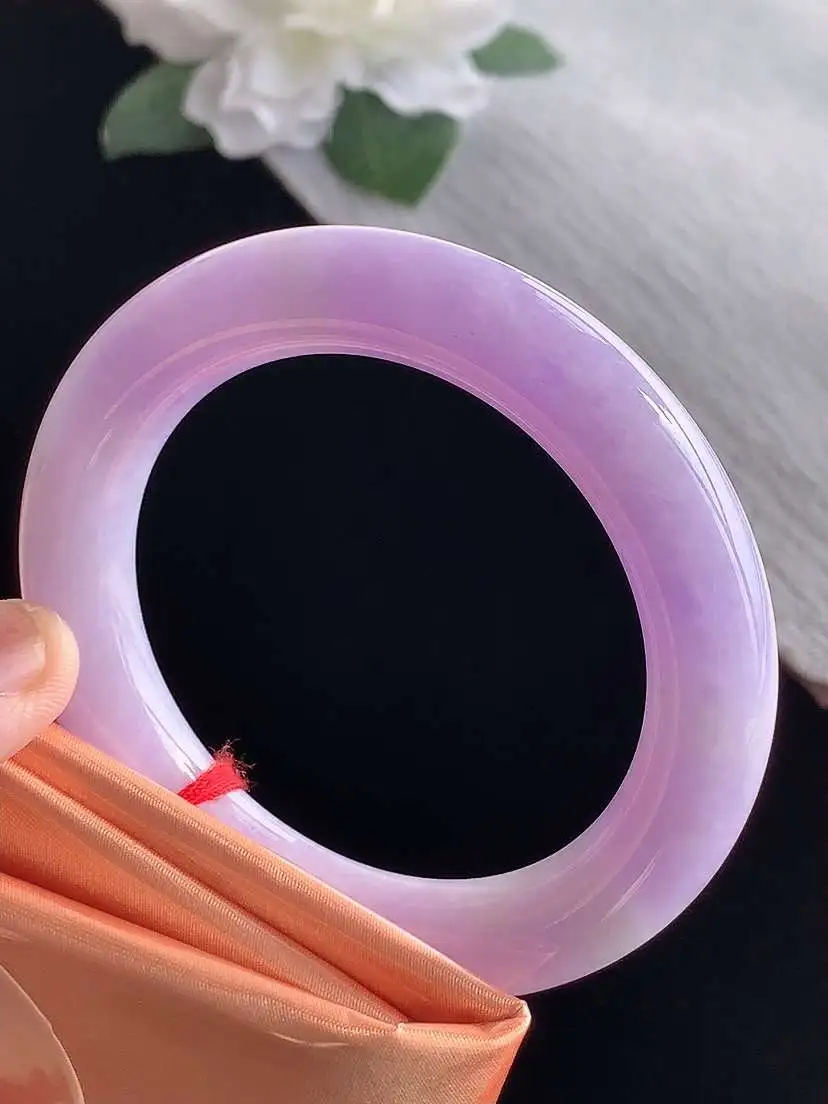 a货翡翠老坑冰种紫罗兰圆条手镯53-54圈口  尺寸53.3×10.8mm 1115