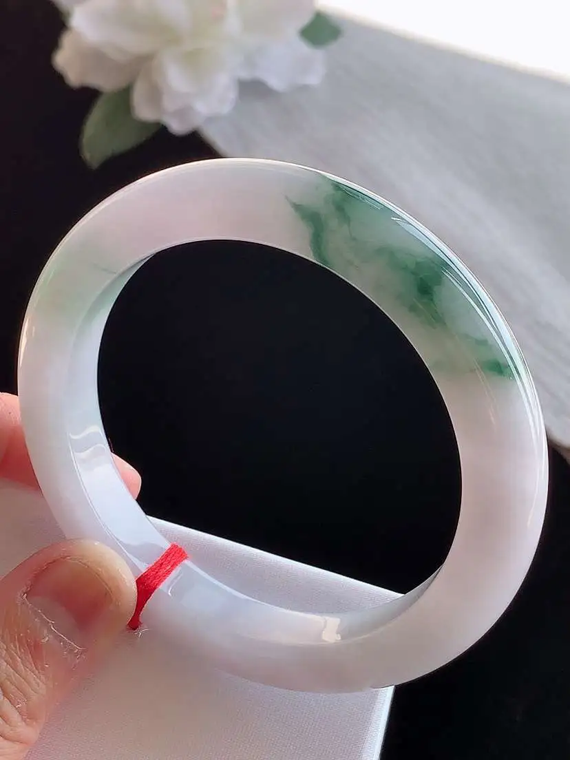 a货翡翠老坑冰种紫底飘花正装正圈手镯56-57圈口 尺寸56.8×10.7×9mm 1115