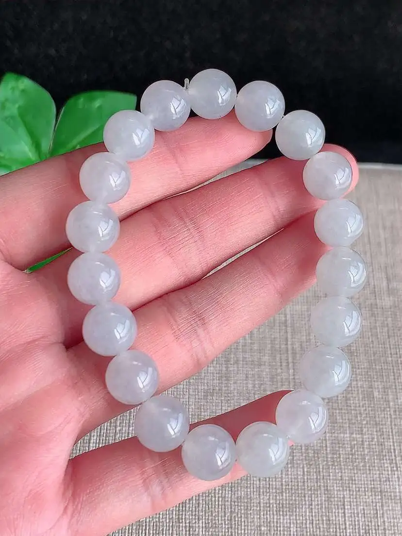 a货翡翠老坑冰种白月光圆珠佛珠手串19颗  尺寸9.8mm 重量33.36g 1114