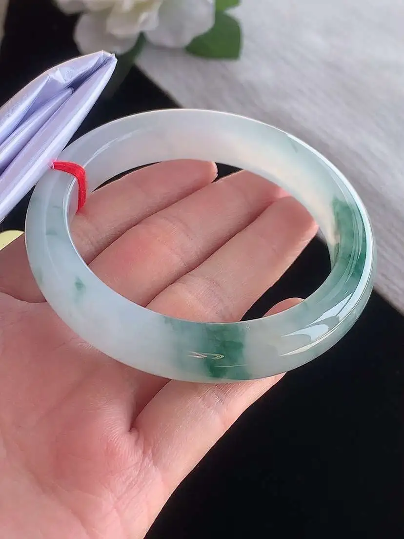a货翡翠老坑冰种飘花正装正圈手镯59-60圈口  尺寸59×12.5×9mm 1116 A88