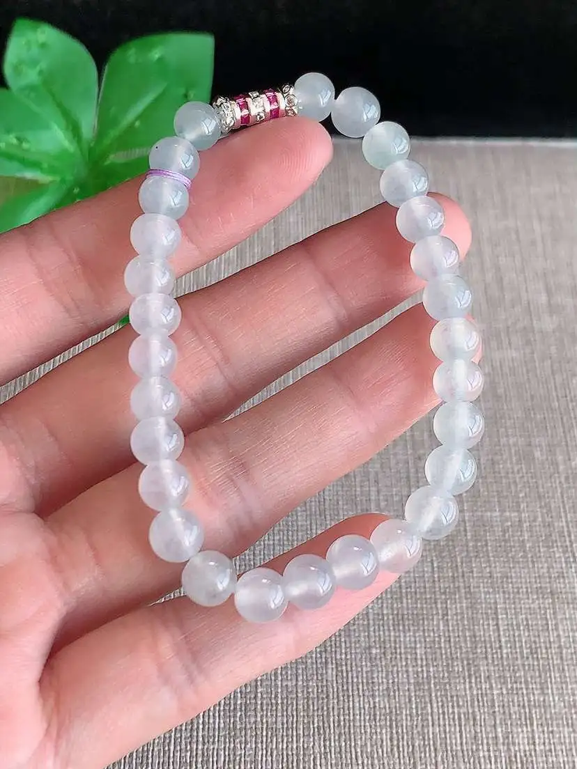 a货翡翠老坑冰种白月光圆珠佛珠手串28颗  尺寸6.3mm 重量13.93g 1116